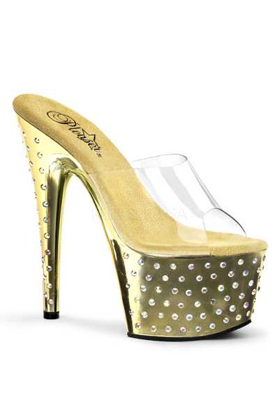 Clear Gold Chrome Rhinestone Platform High Heels