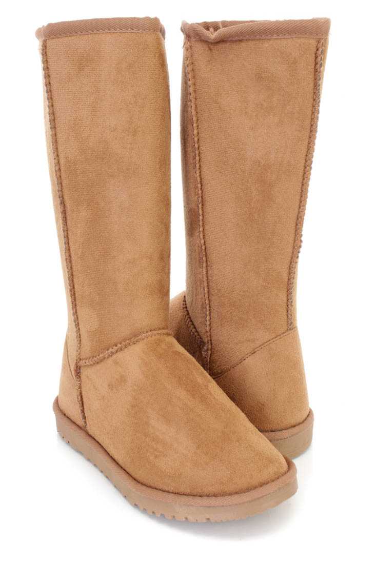 Chestnut Slip On Casual Comfy Boots Faux Suede