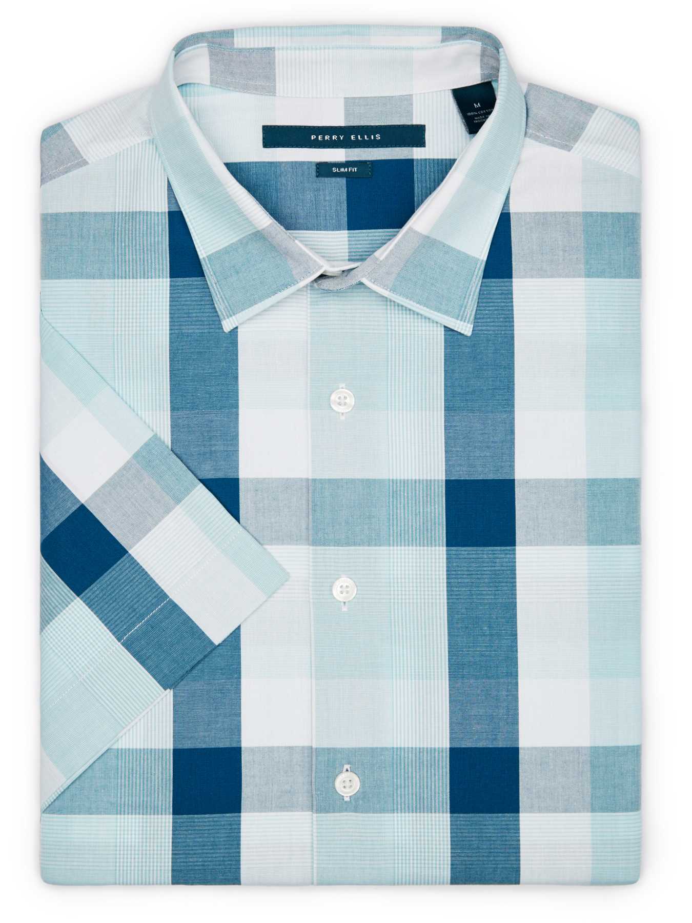 Perry Ellis Short Sleeve Large Scale Plaid Shirt