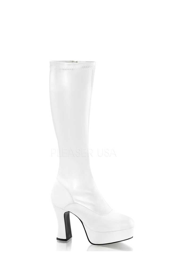 White Chunky Platform GoGo Boots Faux Leather