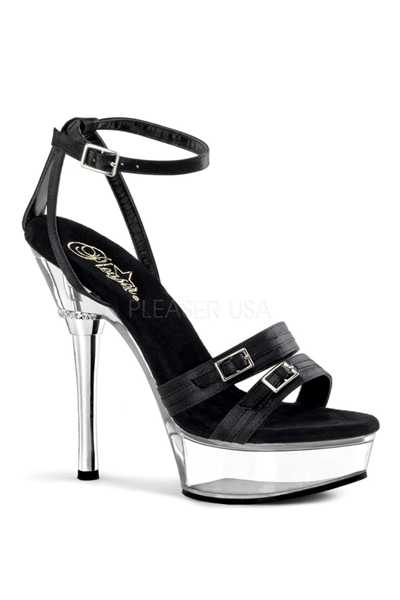 Black Clear Satin Strappy High Heels