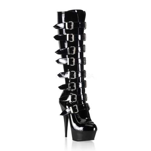 Black Patent Multiple Buckles Straps Platform Knee High Boot