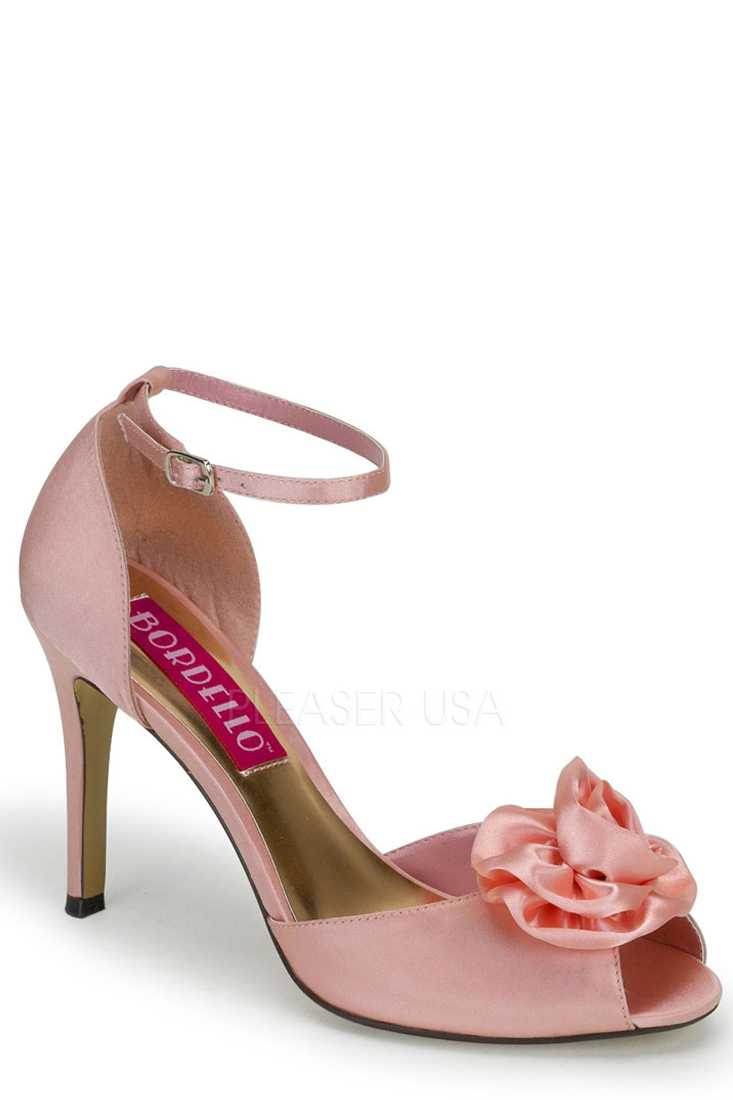 Baby Pink Rose Bud Peep Toe Single Sole High Heels Satin