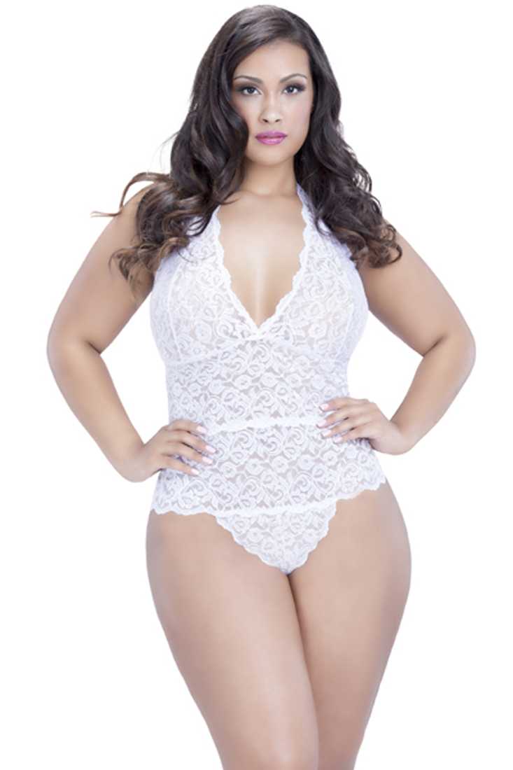 White Lace Halter Sexy Intimates Plus Size Teddy