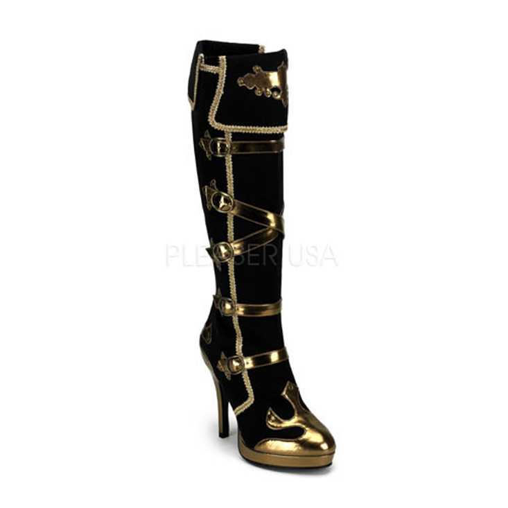 Black Faux Suede Gold Faux Leather Boots