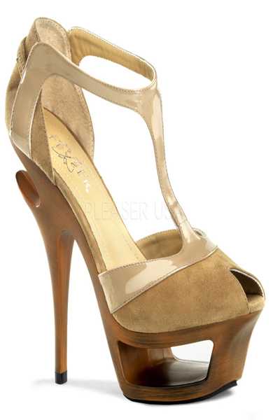 Blush Suede Patent Leather Peep Toe T-strap Platform Cut-out High Heels