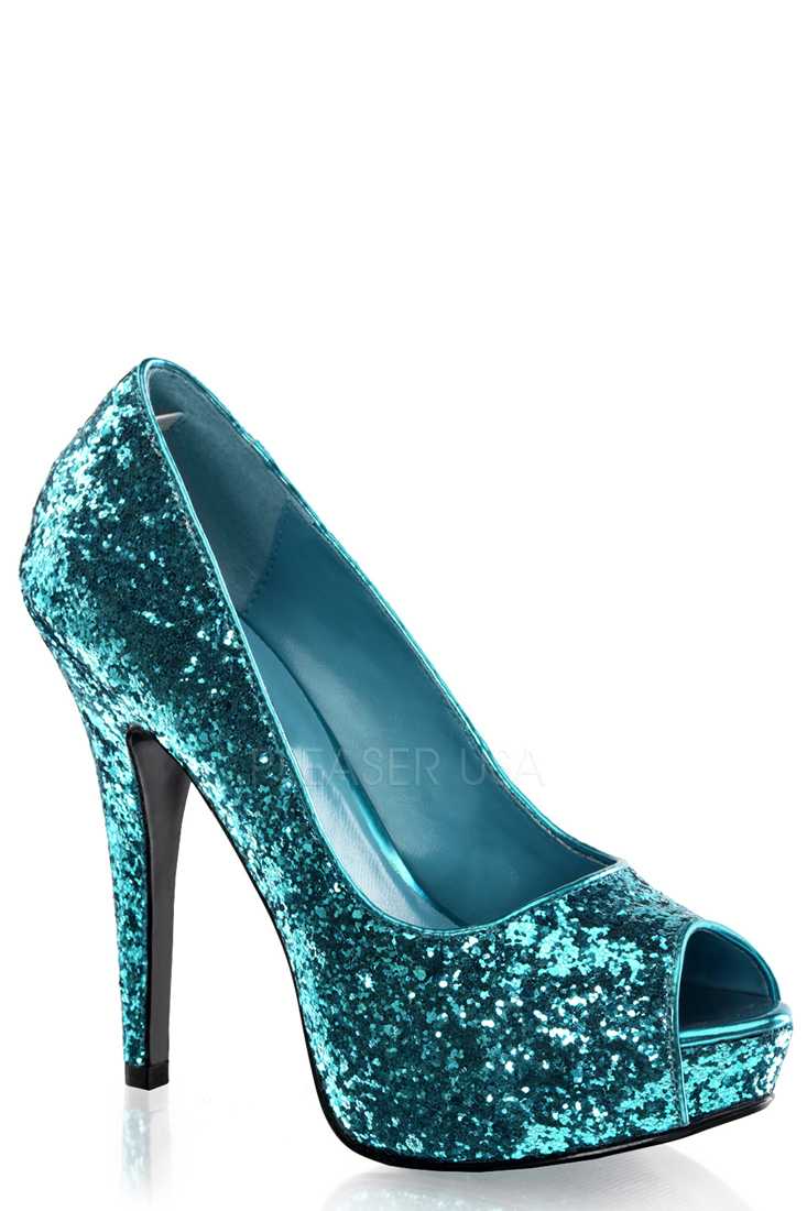 Turquoise Peep Toe Platform Pump High Heels Glitter