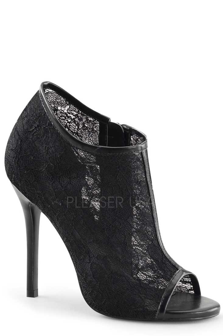 Black Peep Toe Single Sole Booties Lace