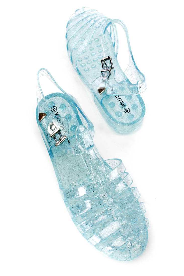 Neon Turquoise Clear Strappy Jelly Sandals PVC