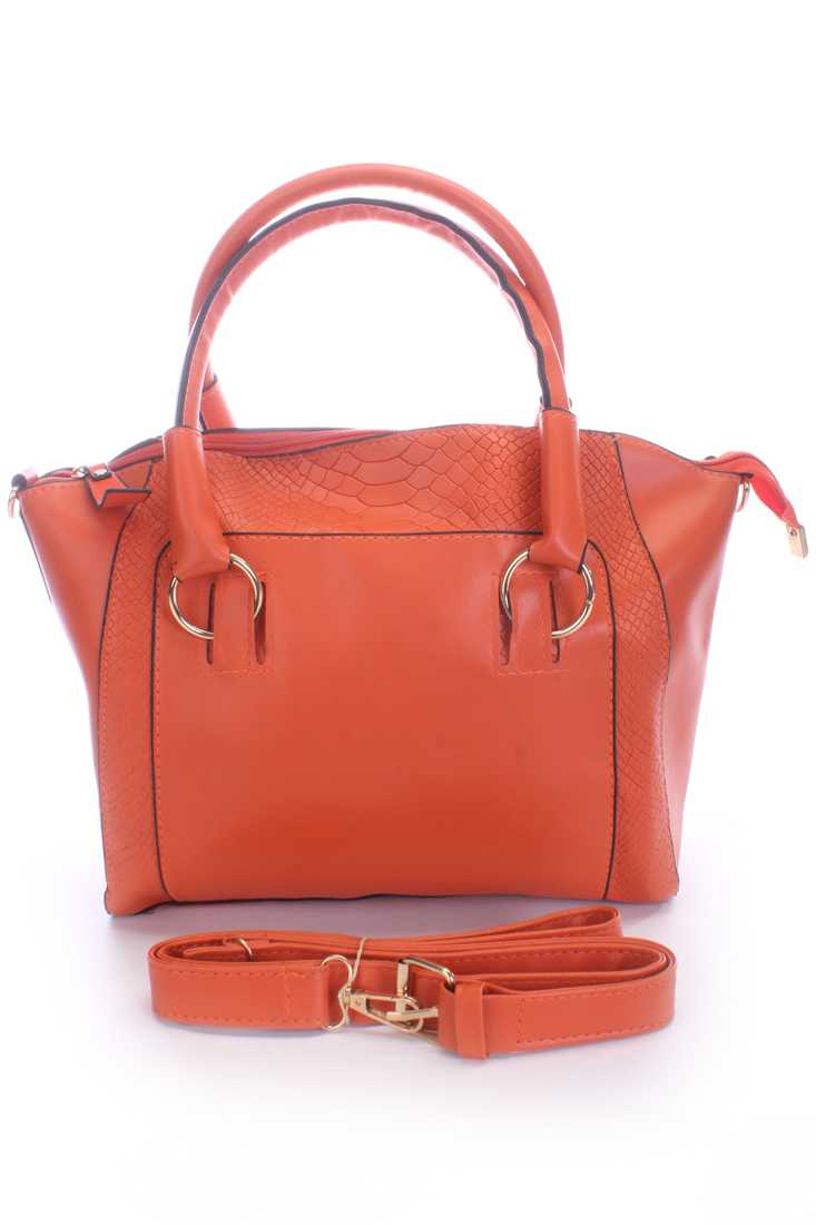 Orange Zipper Closure Faux Leather Handbag