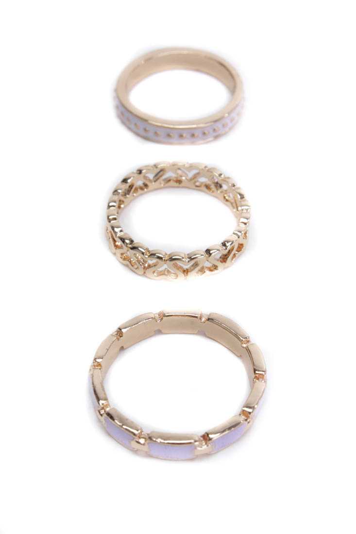 Lilac White High Polish Metal Ring Set