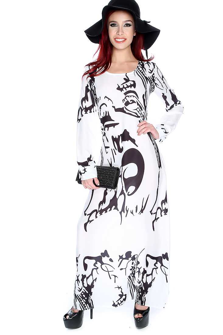 White Black Two Tone Long Sleeve Maxi Dress