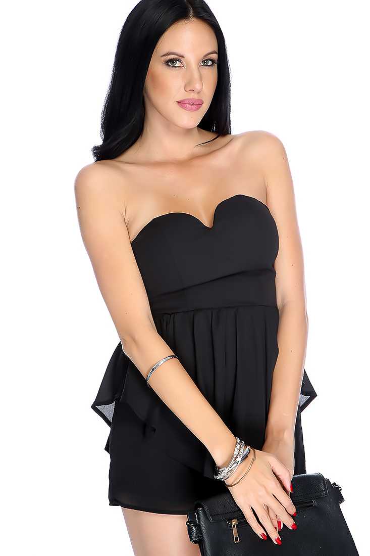 Sexy Black Strapless Sweetheart Neckline Romper