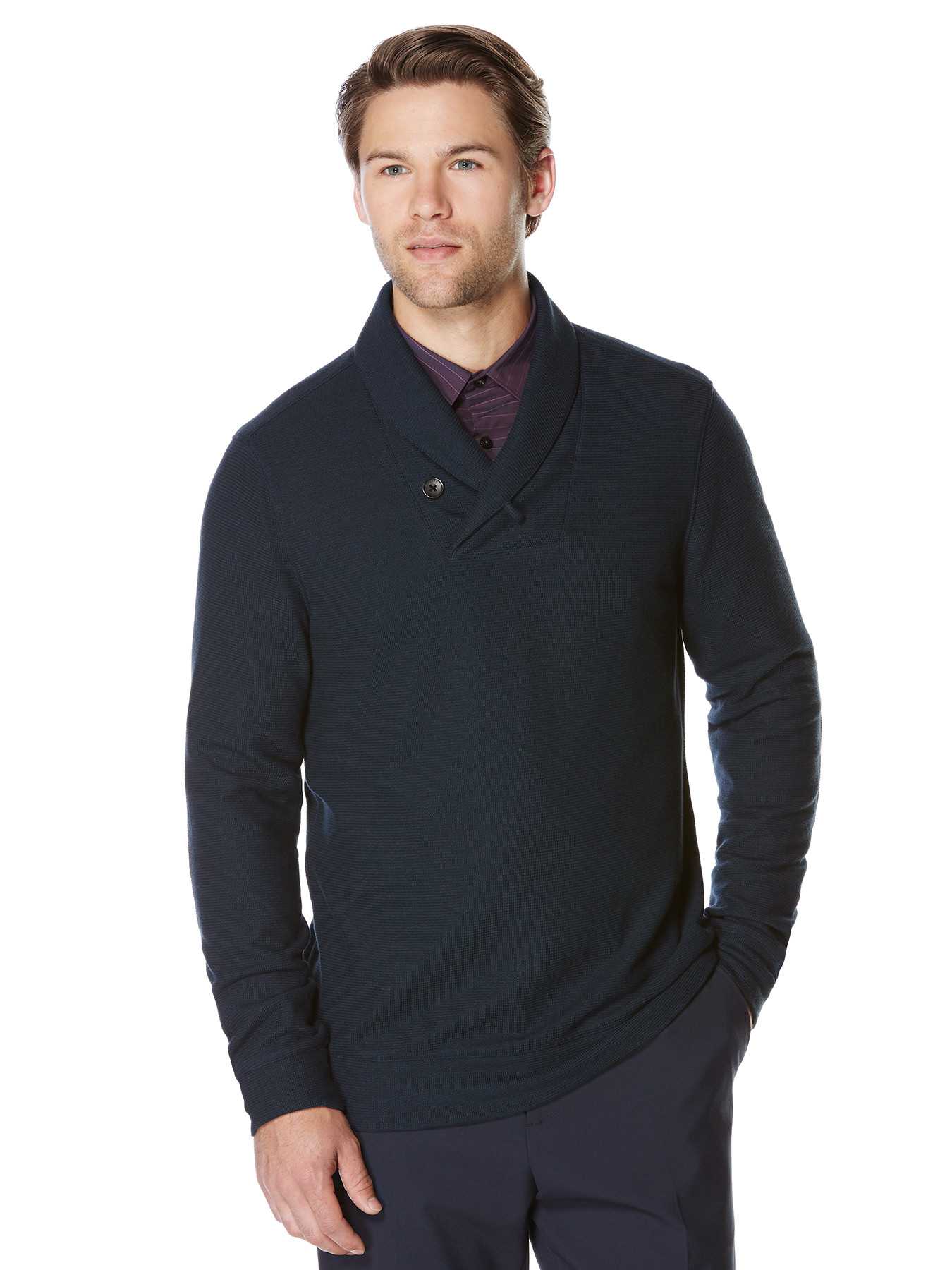 Perry Ellis Textured Shawl Pullover Sweater