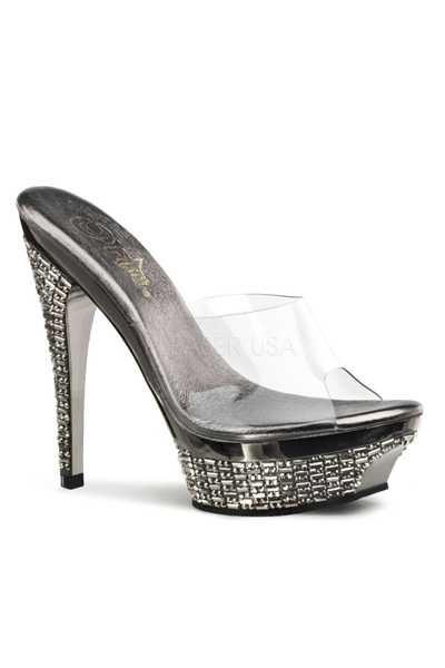 Clear Pewter Chrome Rhinestone Platform High Heels
