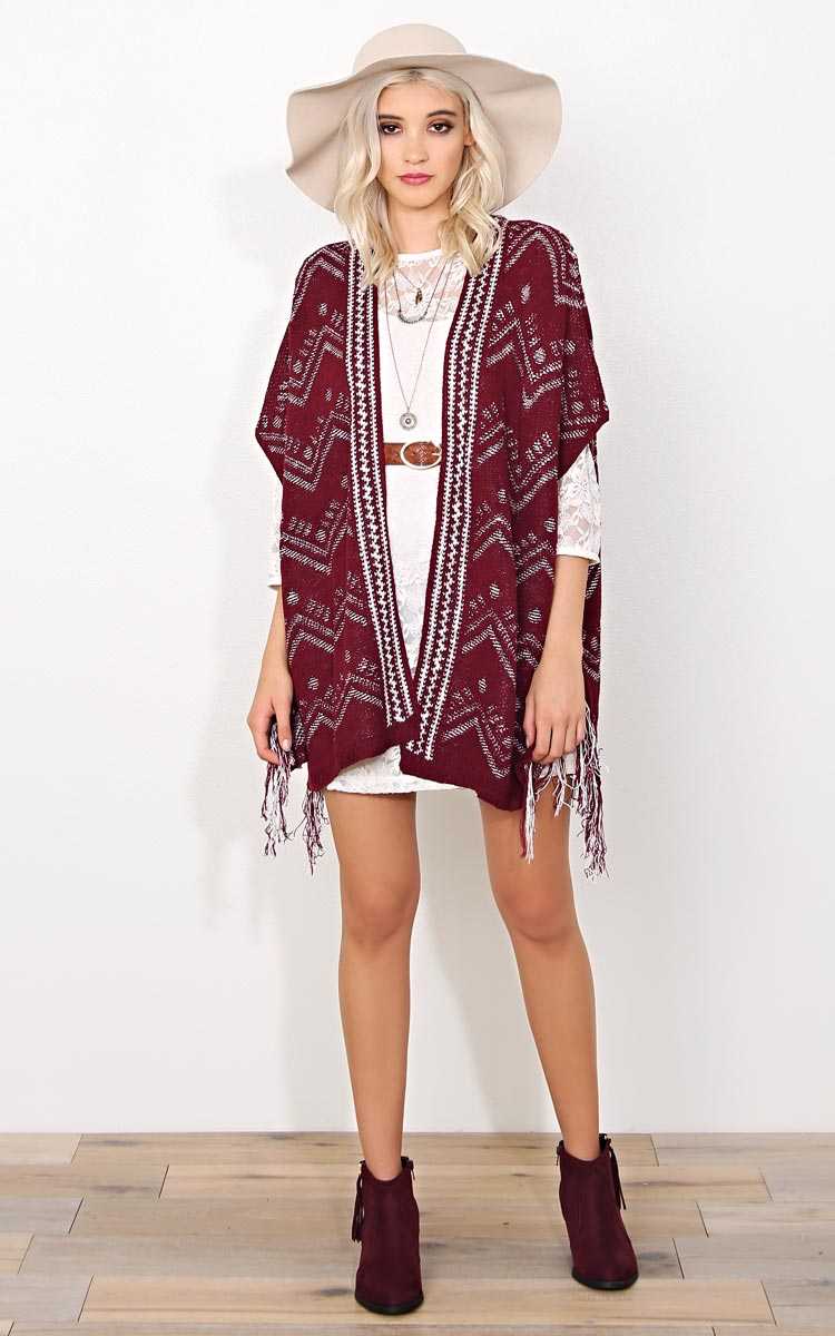 Cloudy Days Sweater Knit Wrap - LGE - Wine Combo in Size Large by Styles For Less