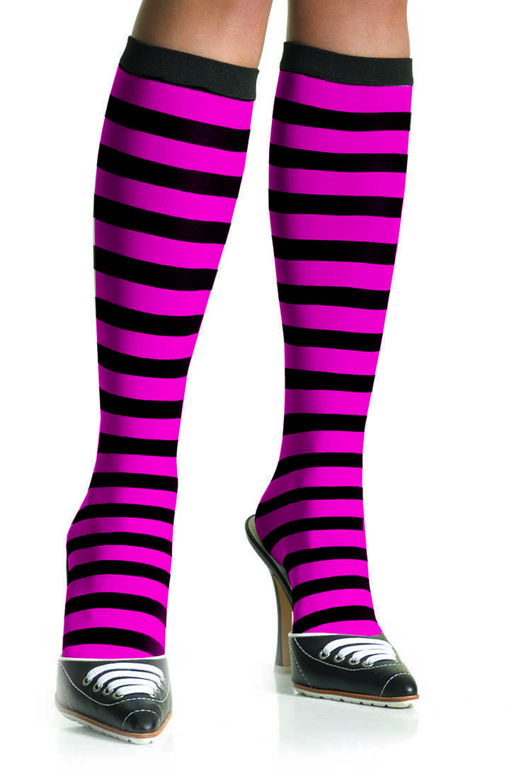 Black Neon Pink Knee High Socks Costume Accessory