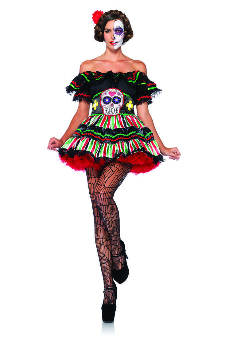 Multi 2 Pc. Day Of The Dead Doll Sexy Costume