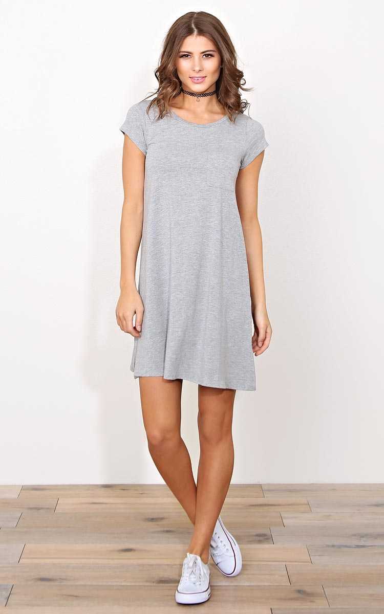 Day Trip Knit T Shirt Dress - SML - Heather in Size Small by Styles For Less