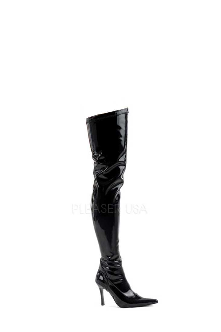 Black Pointed Toe Thigh High Boots Patent