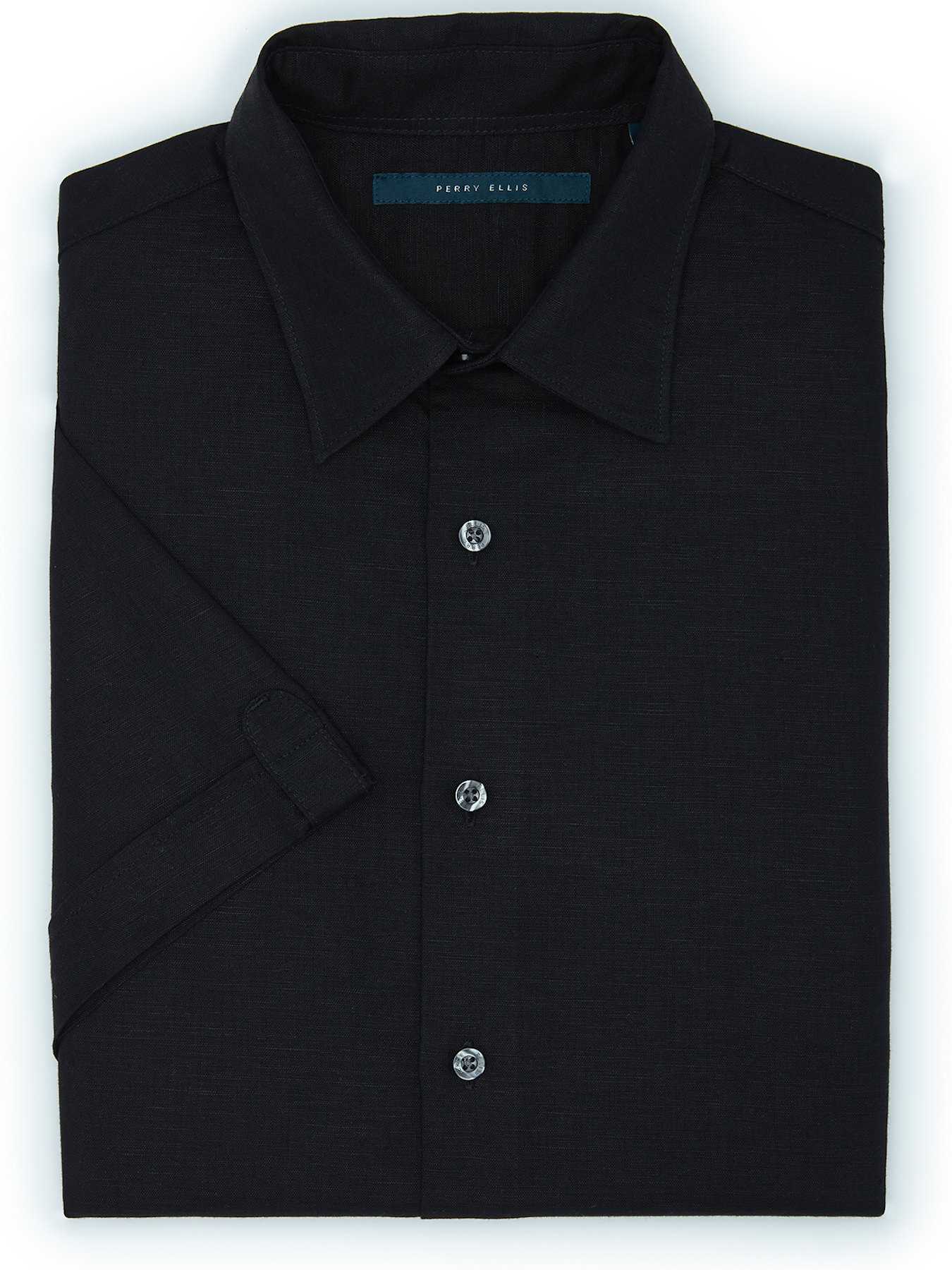 Perry Ellis Linen Cotton Short Sleeve Solid Shirt