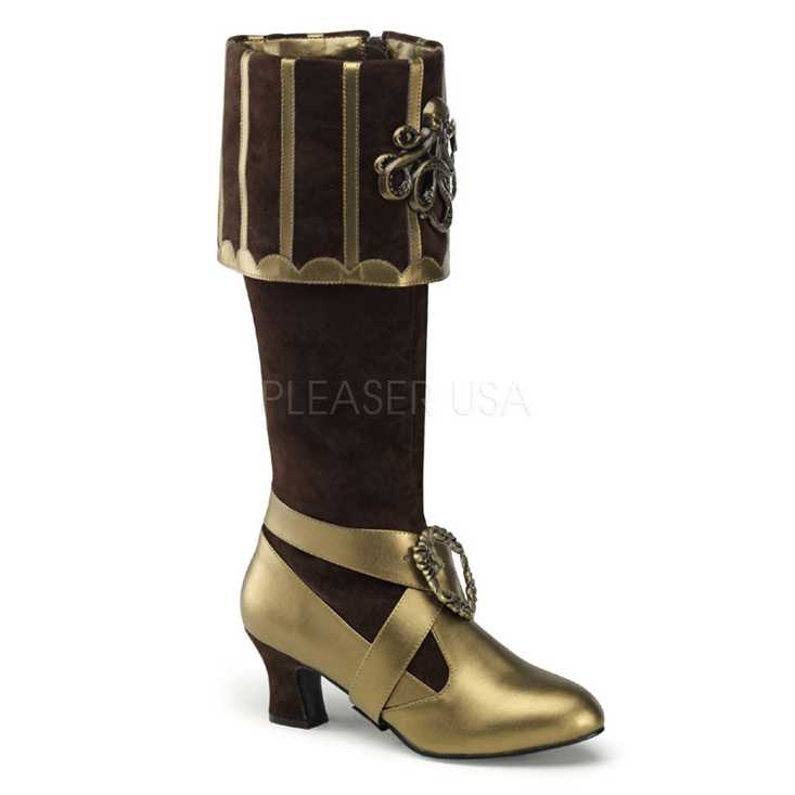 Brown Bronze Velvet Faux Leather Octopus Boots
