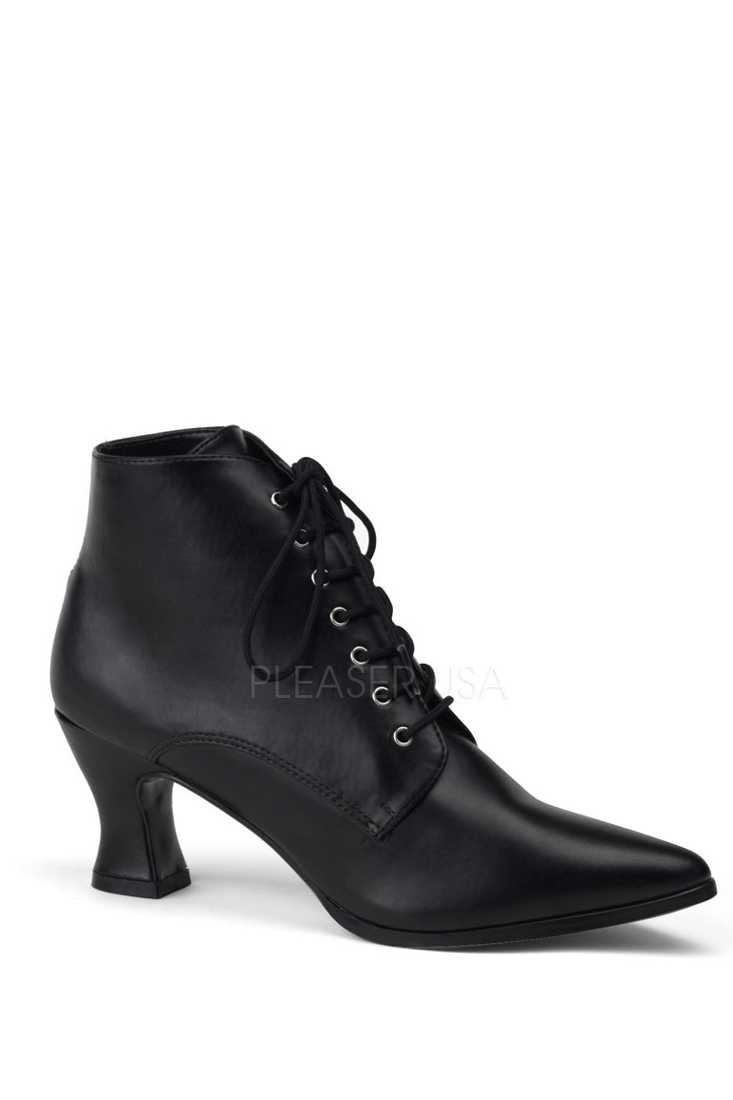 Black Lace Up Victorian Ankle Booties Faux Leather