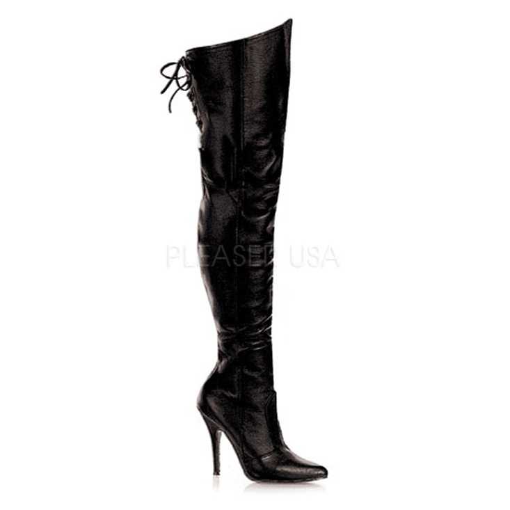 Black Thigh High Top Laced Boots Leather