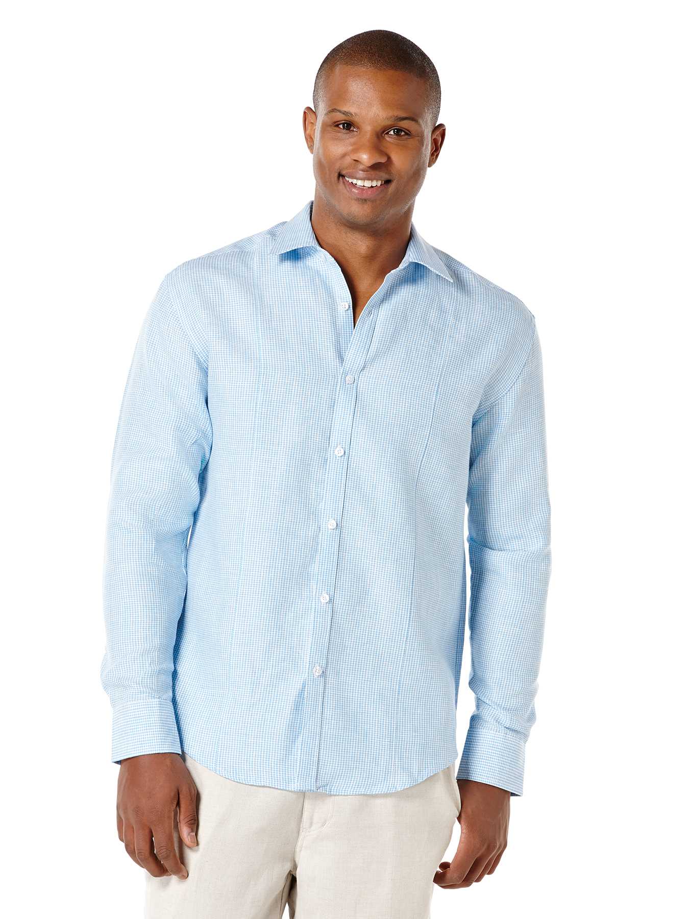 Cubavera 100% Linen Long Sleeve Front Tuck Gingham