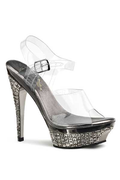 Clear Pewter Chrome Rhinestone Platform High Heels