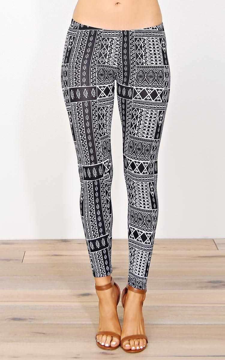 Tribal Patchwork Soft Knit Leggings - MED - Black Combo in Size Medium by Styles For Less