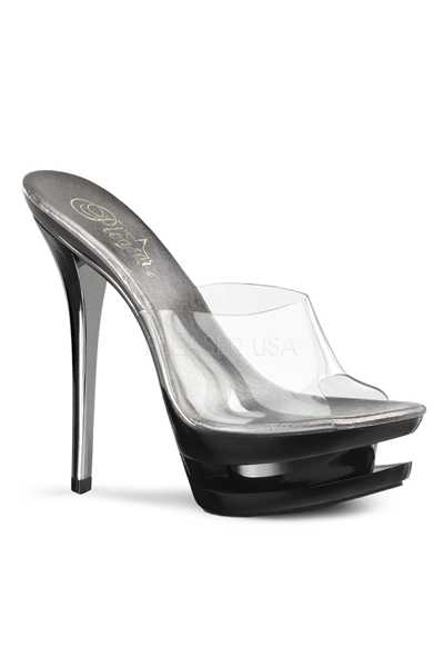 Clear Pewter Chrome Slip On High Heels