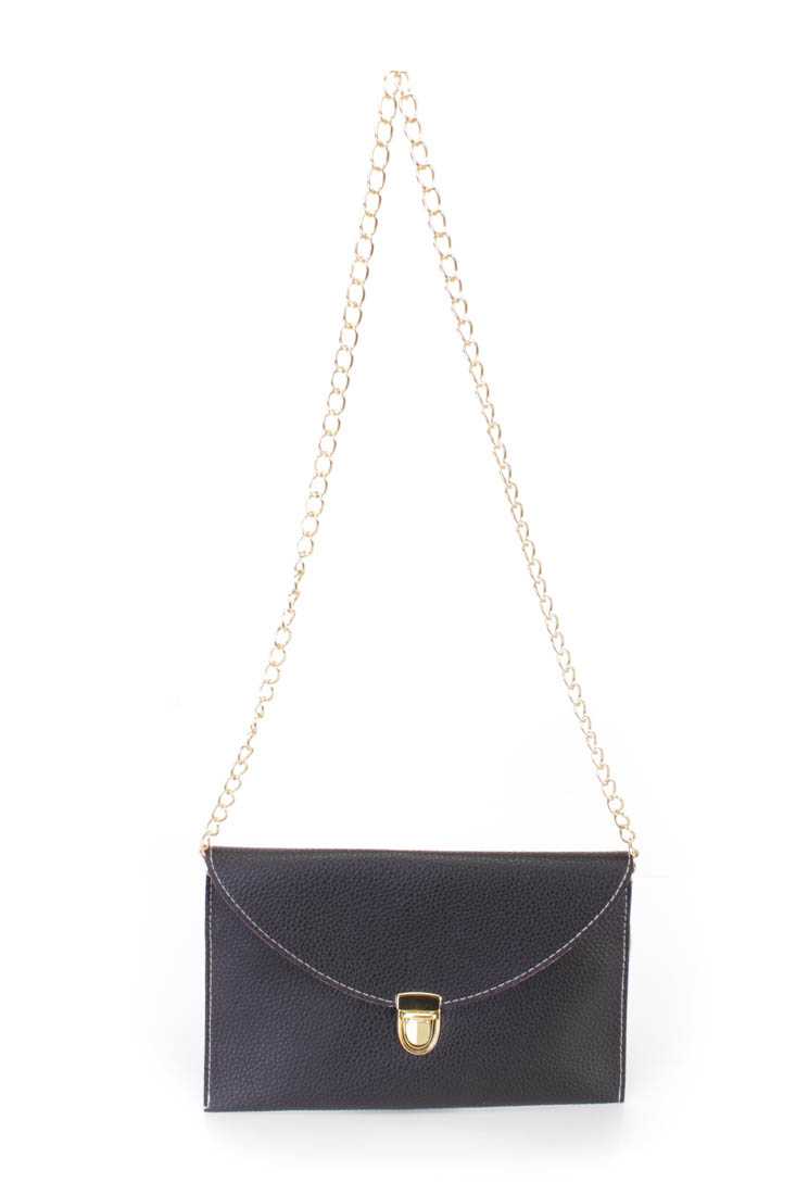 Black Faux Leather Envelope Handbag