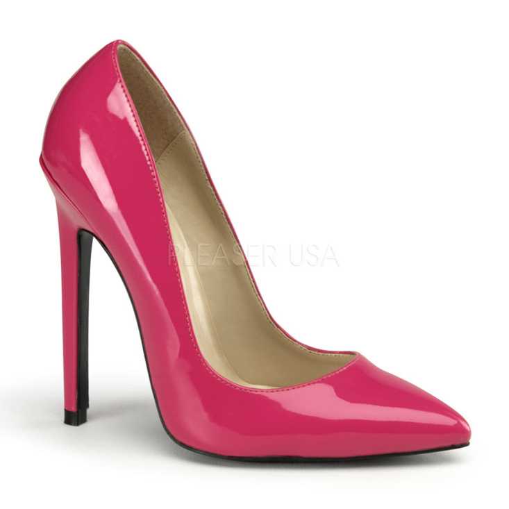 Hot Pink Patent Faux Leather Single Sole Pump High Heels