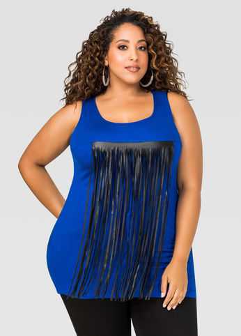 Fringe Trim Scoop Neck Tank