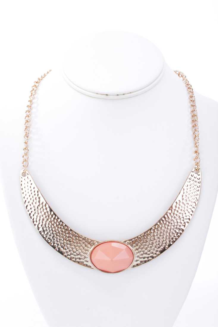 Dusty Peach Gold Harmed Plate Beaded Decor Necklace