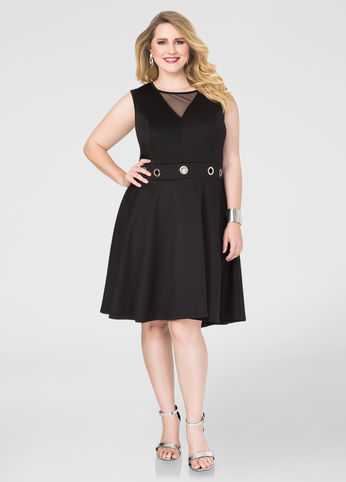 Grommet Mesh Skater Dress