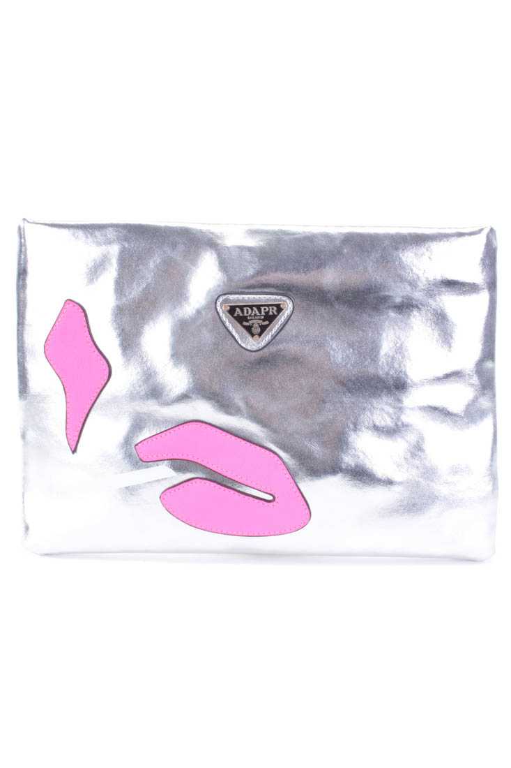 Silver Patch Detail Faux Leather Clutch