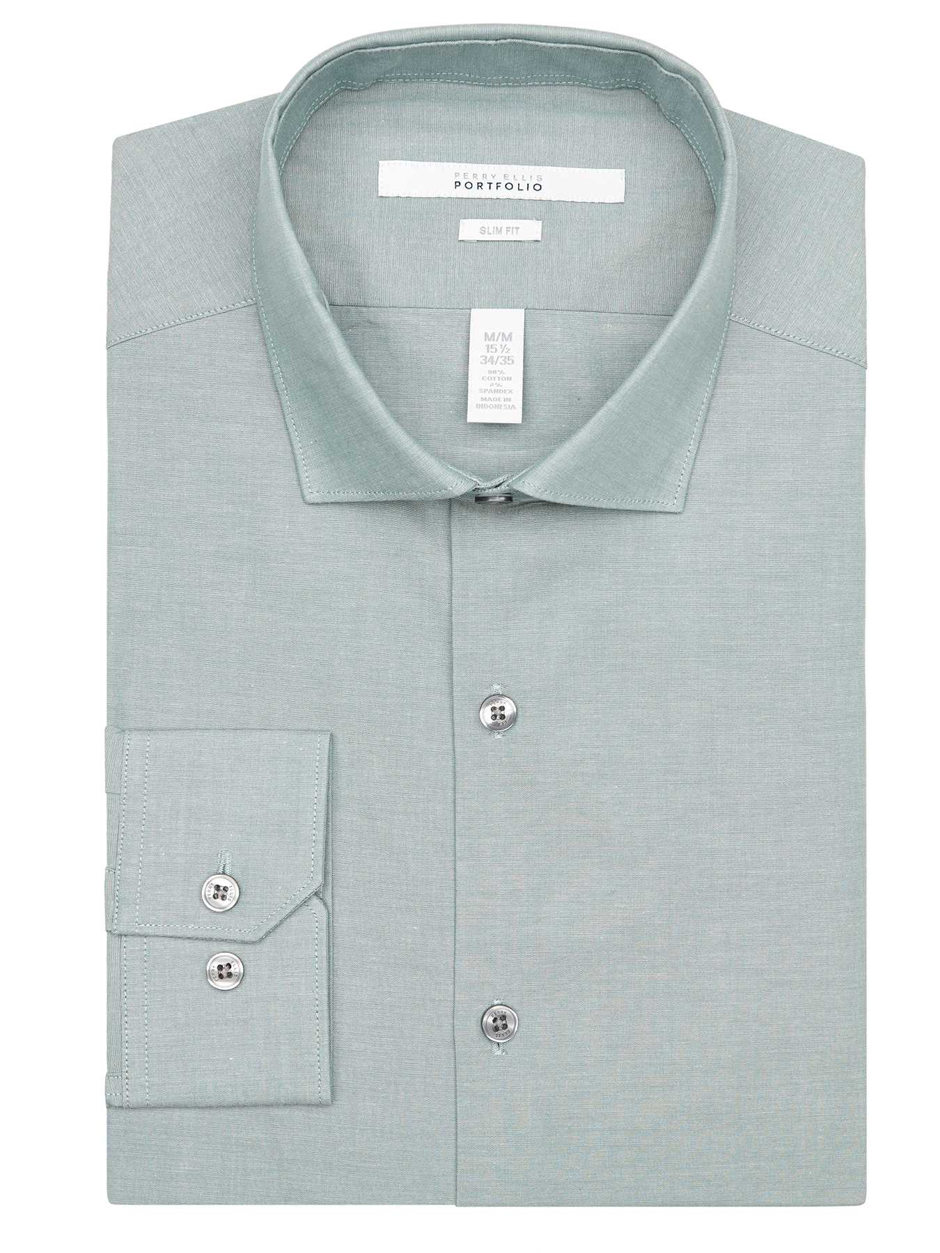 Perry Ellis Slim Fit Solid Chambray Dress Shirt