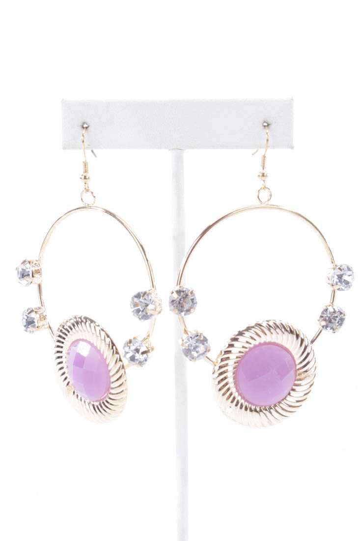 Lavender Gold Rhinestone Studded High Polish Hoop Earrings