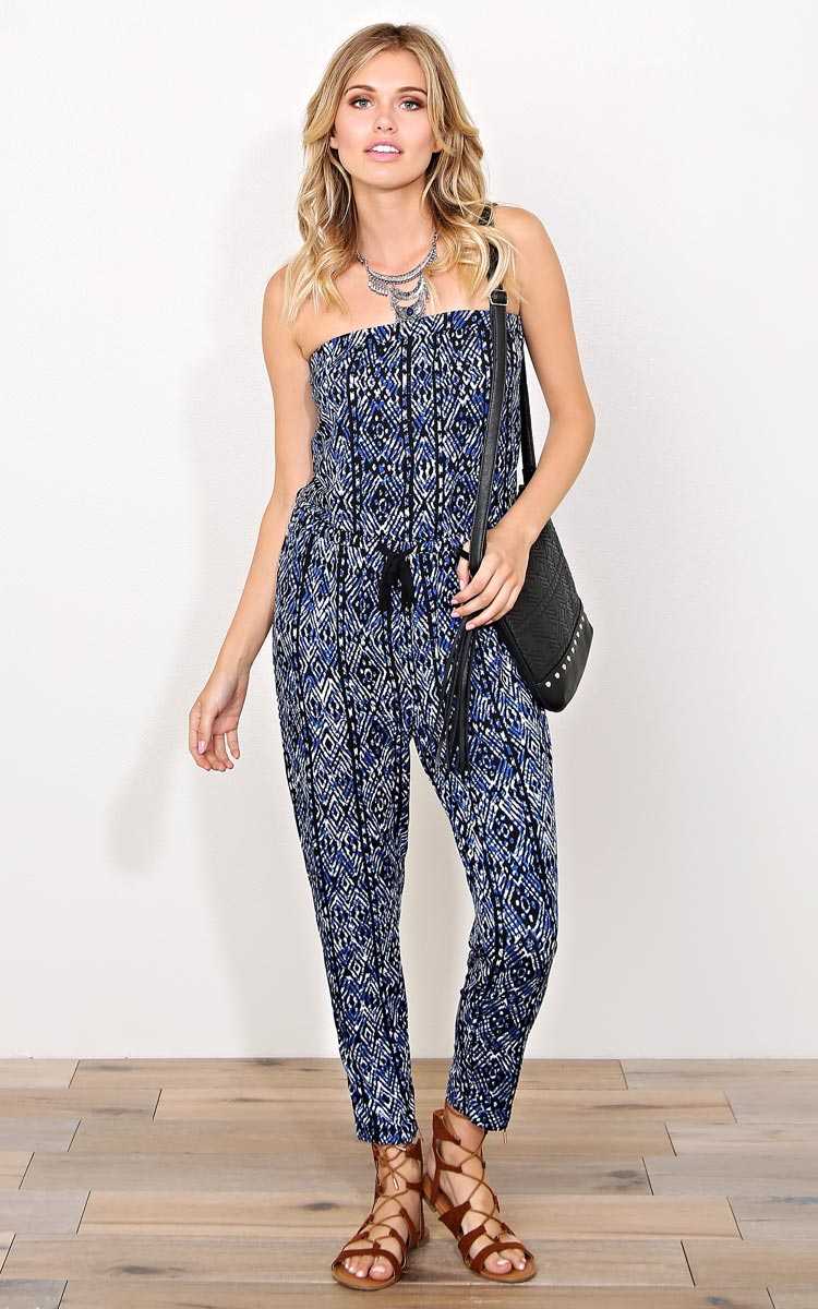 Summer Rain Knit Tube Top Jumpsuit - - Navy Combo in Size by Styles For Less