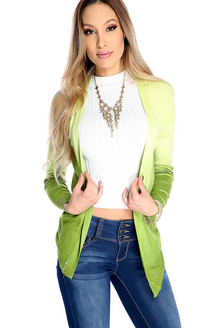 Stylish Lime Gradient Long Sleeve Cardigan