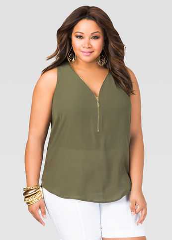 Zip Neck Hi-Lo Tank