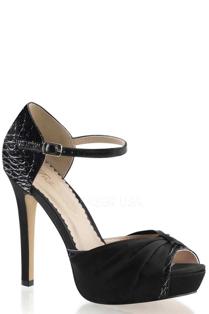 Black Open Toe Ankle Strap High Heels Patent Satin