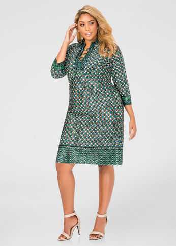 Contrast Border Lace-Up Tunic Dress