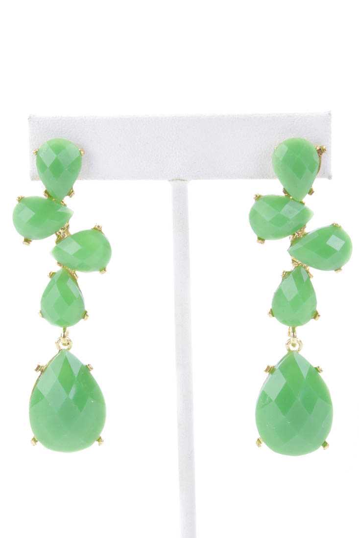 Green Gold Faceted Beaded Dangle Earrings