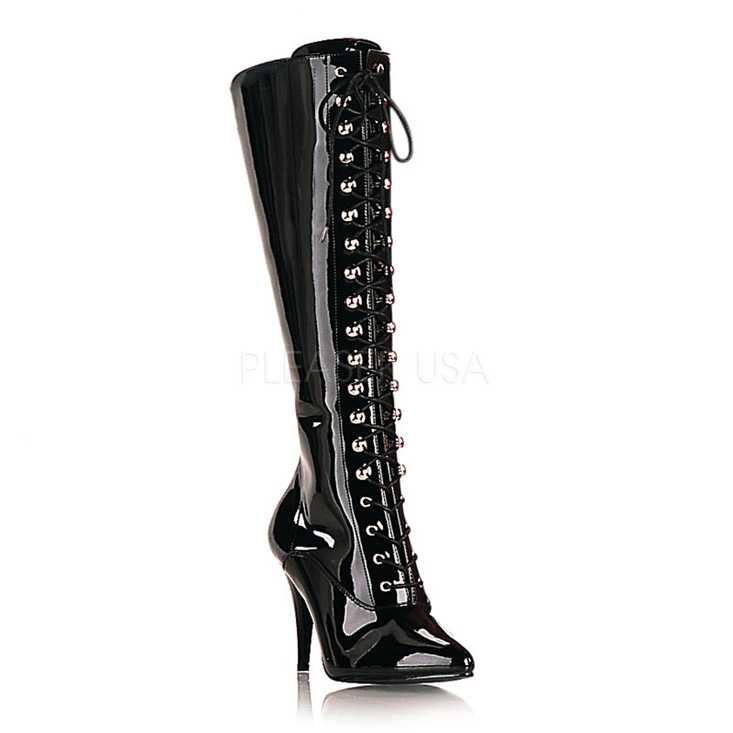 Black Patent Lace Up Knee High Boots