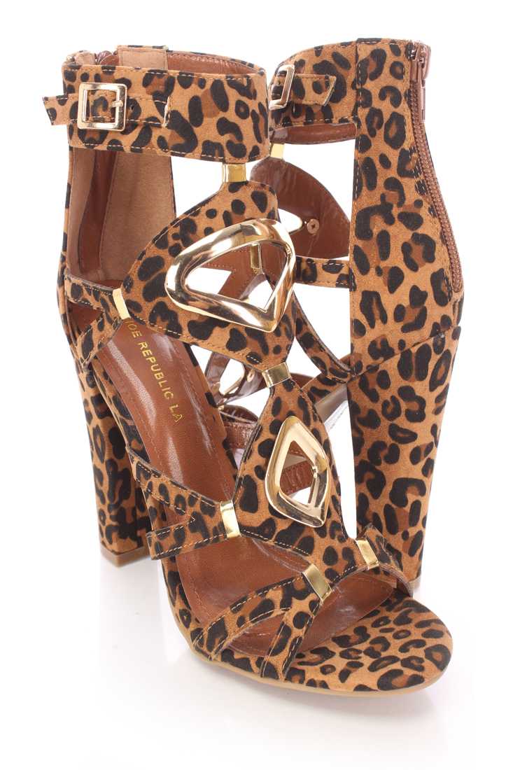 Leopard Cut Out Single Sole Booties Faux Suede