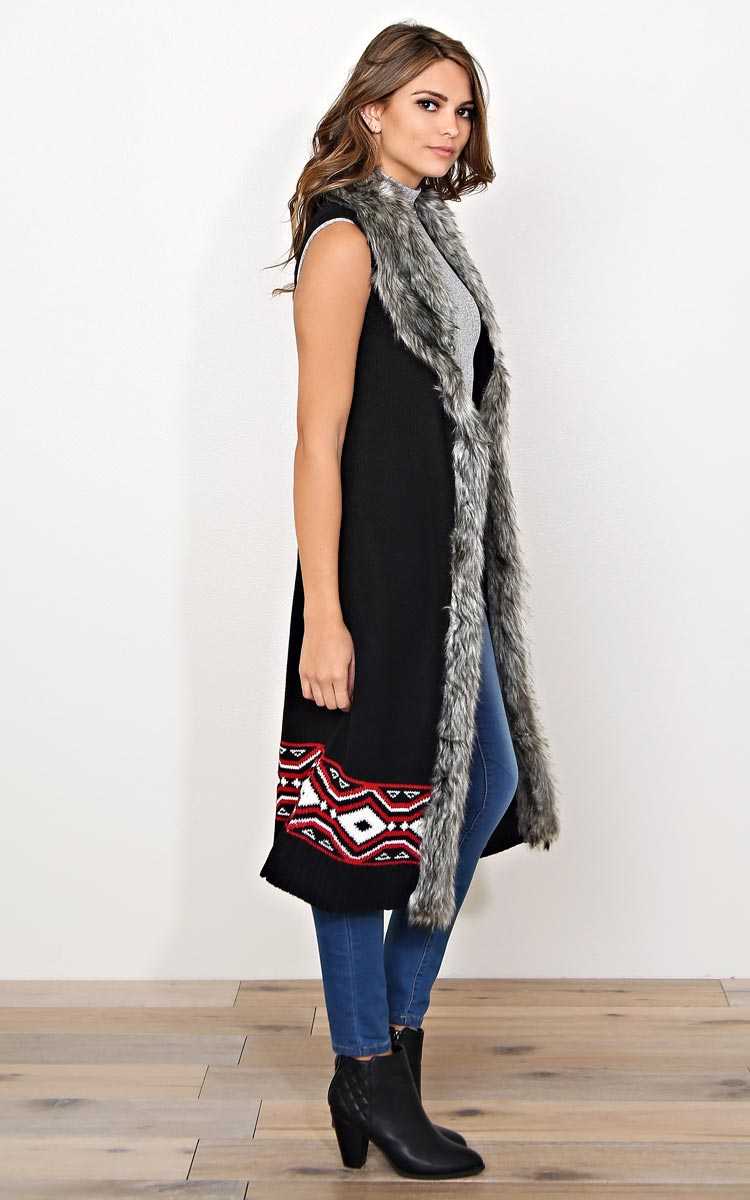 Mojave Winter Knit Duster - MED - Black Combo in Size Medium by Styles For Less