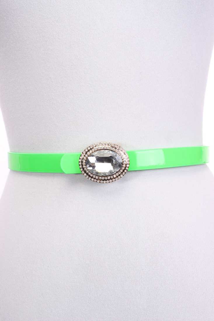 Lime Faux Leather Adjustable Rhinestone Buckle Belt